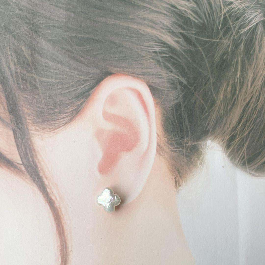 404大粒バロックパール フラワーお花スタッドピアス☆11mmシルバー925