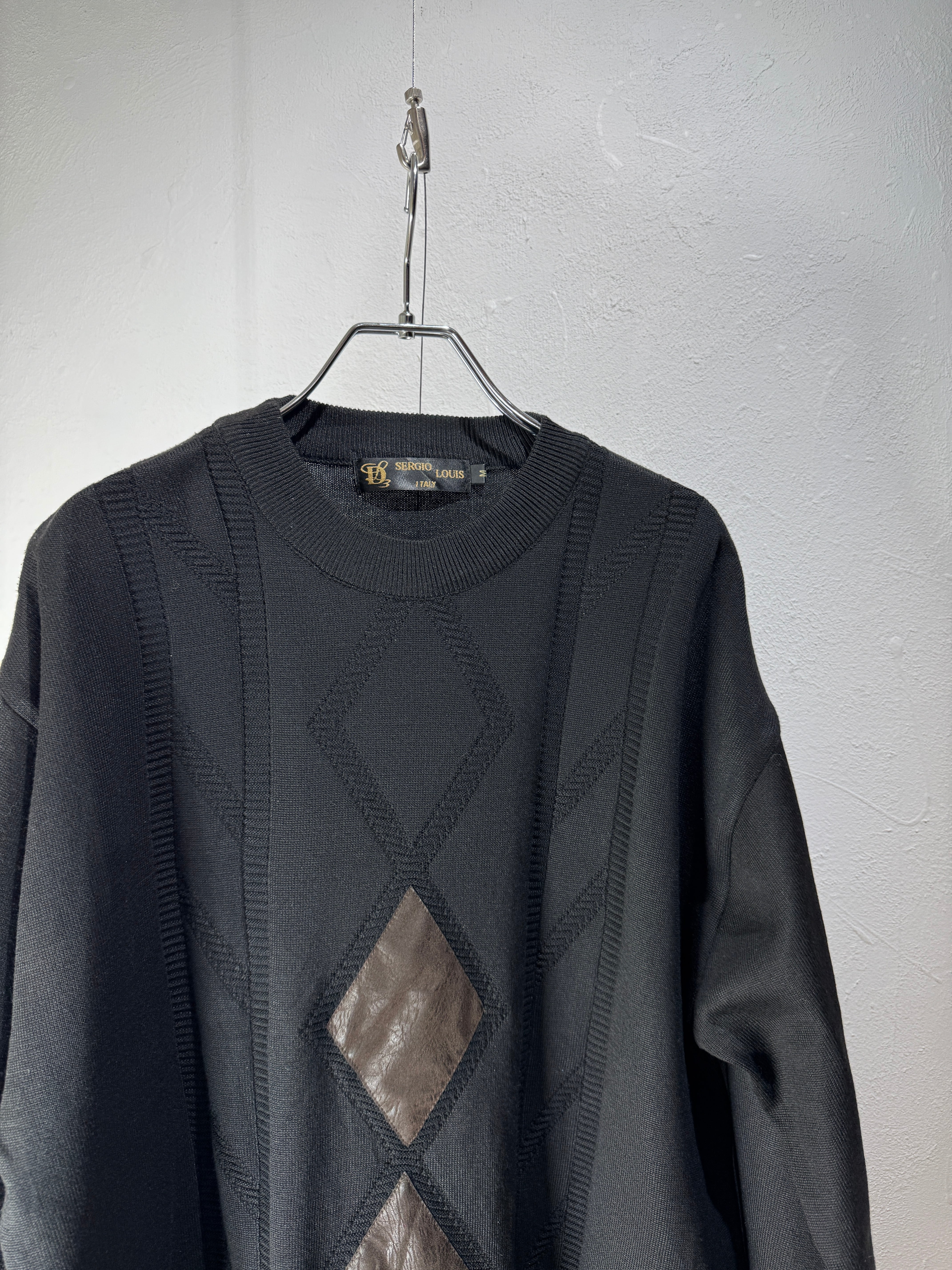 90s Geometric Leather Patch Design Knit