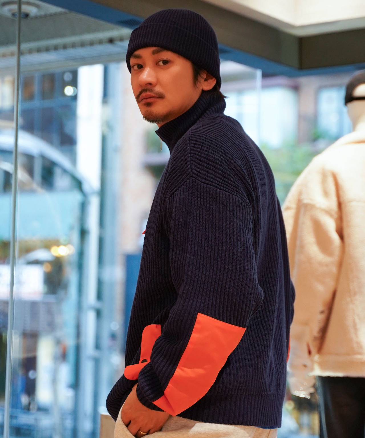 【#Re:room】NYRON PATCH HALF ZIP BIG KNIT［REK128］