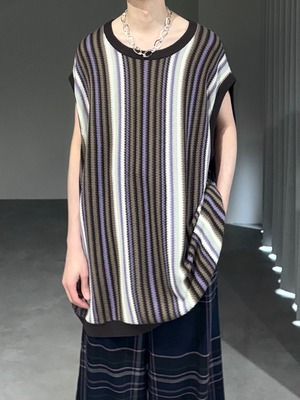 mulch stripe no sleeve tops / brown × lavender