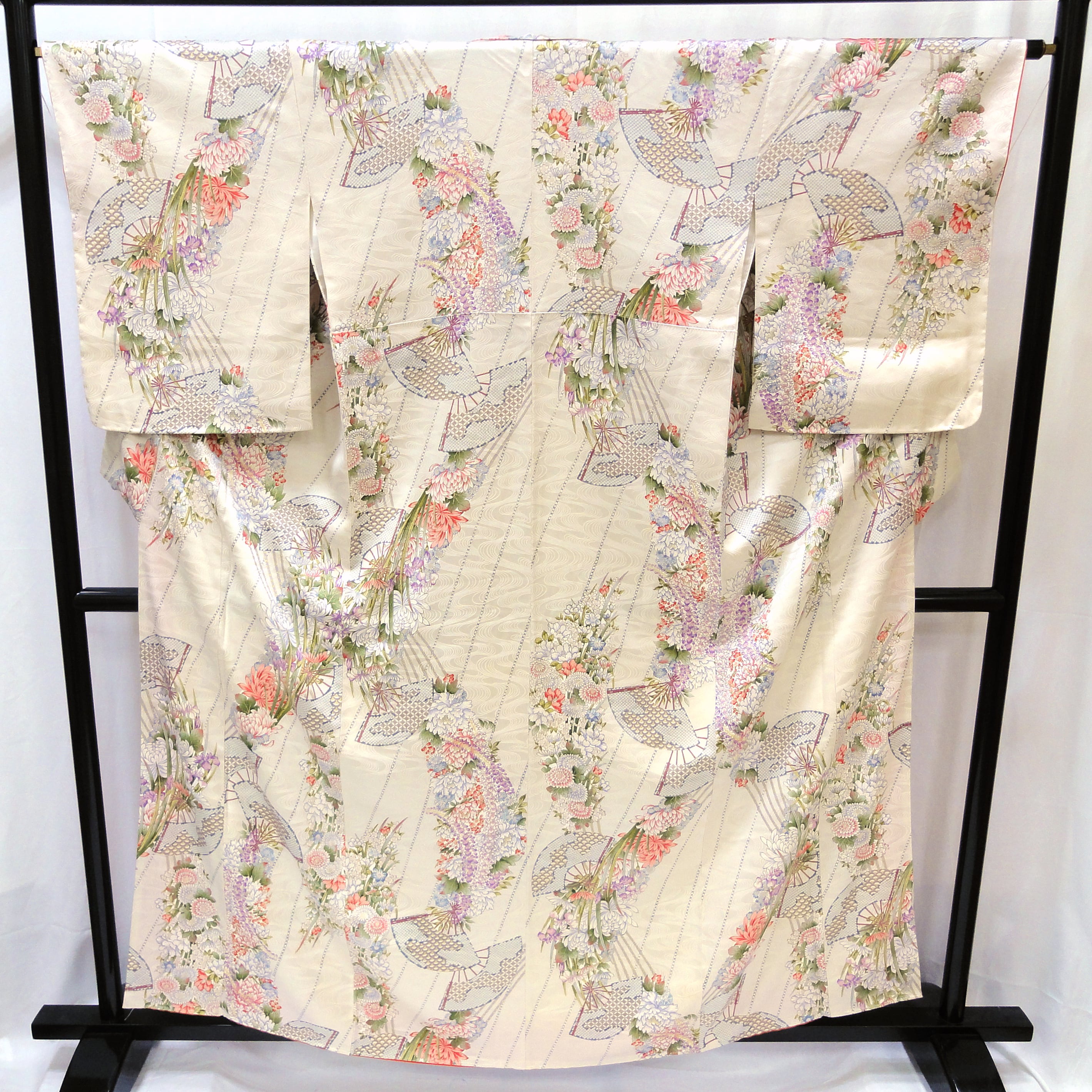 小紋着物・四季草花・扇・正絹・No.200701-0027・梱包サイズ80