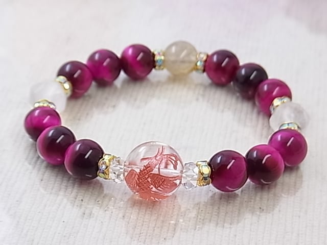 朱雀水晶 恋の神様ブレス ローズクォーツ ピンクタイガーアイ