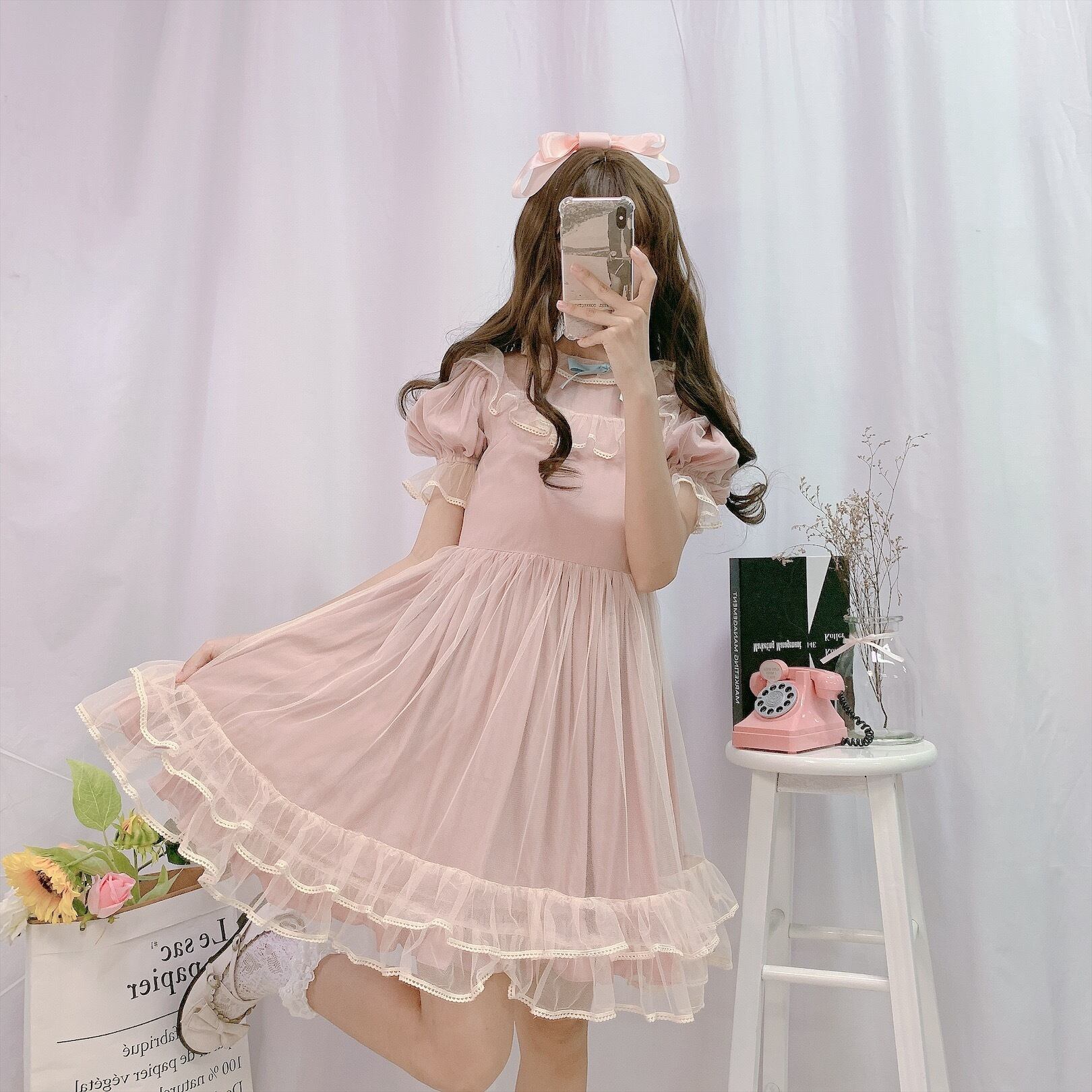 リボンフリル♡ワンピースドレス　ピンク