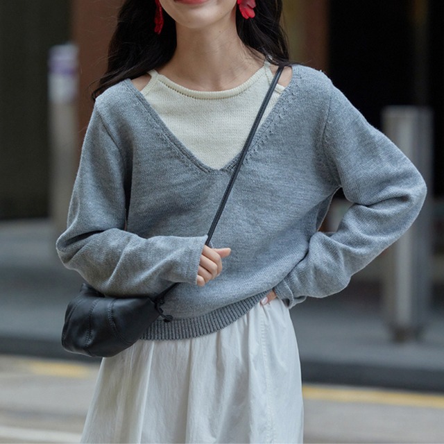 layered-style knit pullover　J00009