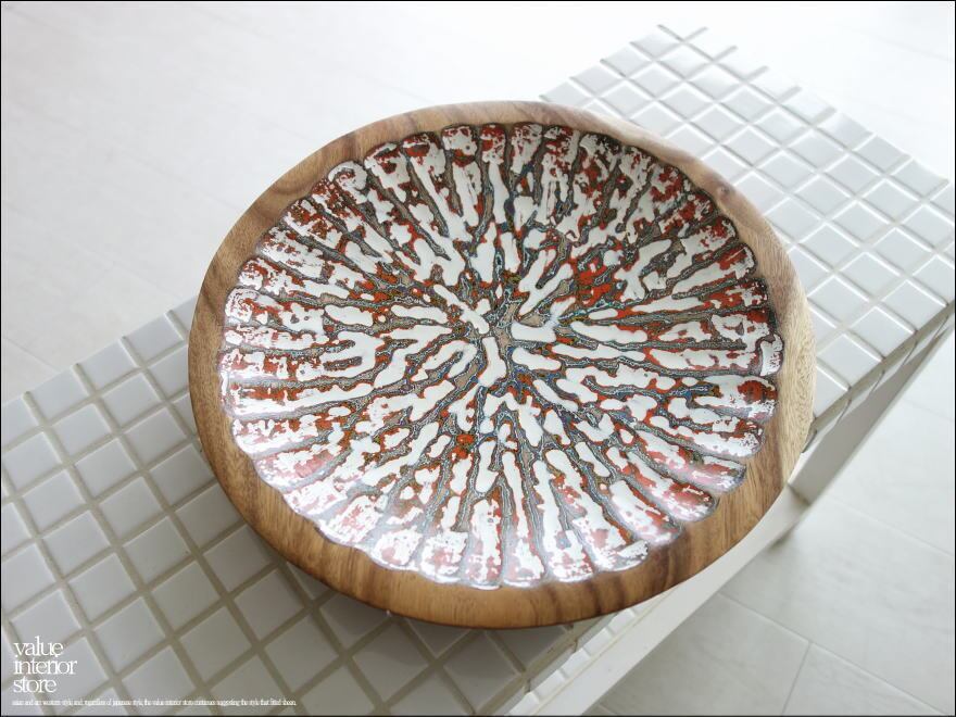 モンキーポッド総無垢材 デコレーショントレイWG 菓子鉢 小物入れ 飾り皿 木製 手作り エスニック ハンドメイド 一点物 直径30cm