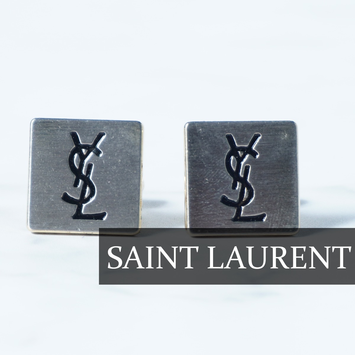 Yves Saint Laurent】イブサンローラン ロゴ入 スクエアカフスピン
