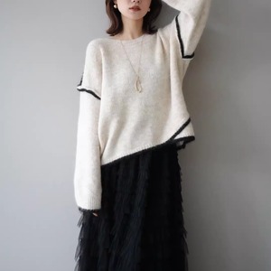 pullover sweater + A-line mesh tiered maxi skirt(SN099)