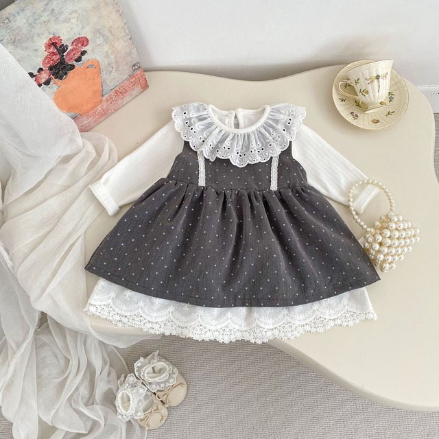 【BABY&KID】春新作　ドットグレーワンピース