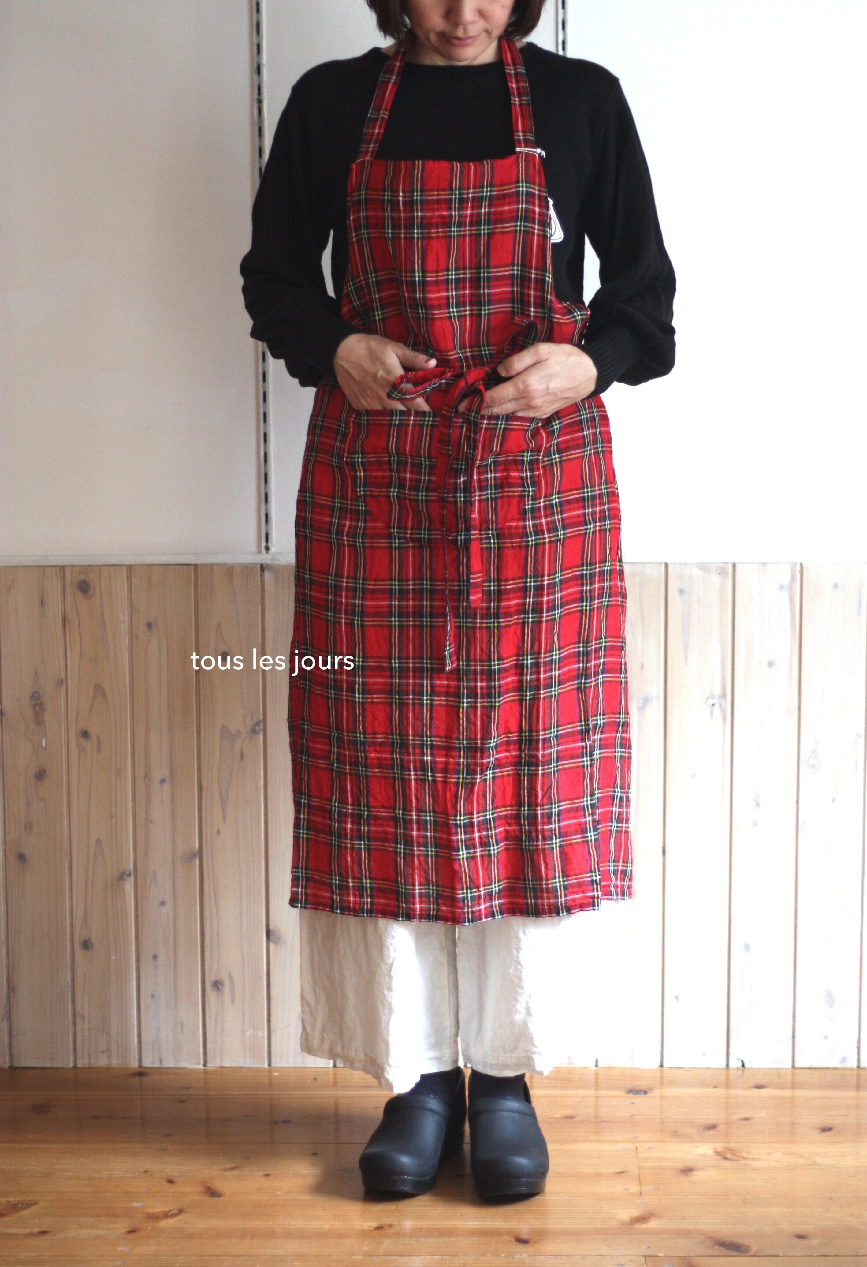 R&D.M.Co- オールドマンズテーラー タータンチェックリネンエプロン  