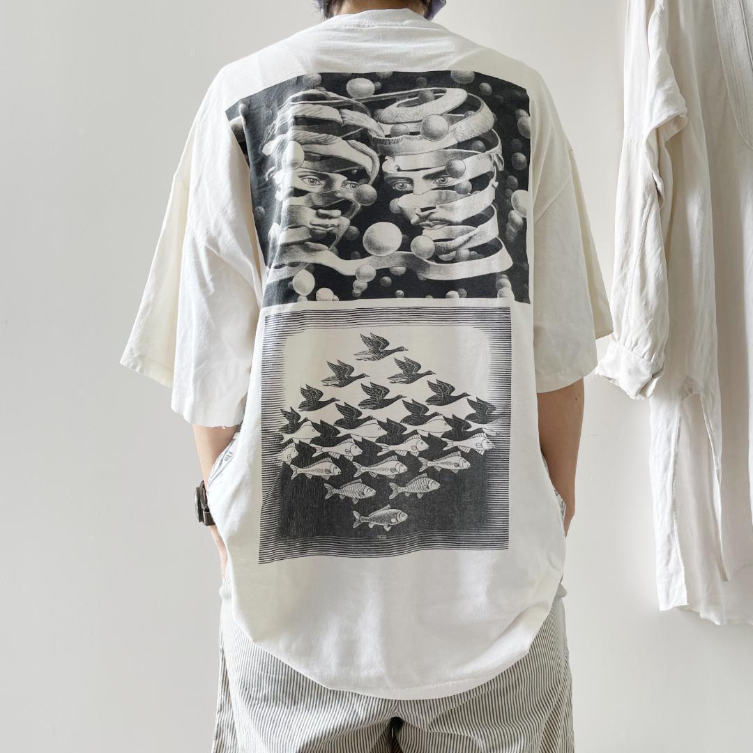 GF746 90s Tシャツ マルチプリント エッシャー アート ヴィンテージ 