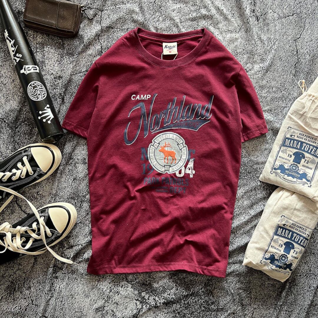 Distressed Puff-Print Deer Head Design T-Shirt(GV524)