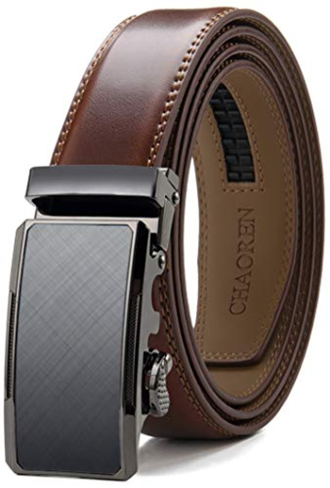 [CHAOREN] ベルト メンズ 革 オートロック式 穴なし - 紳士用 ビジネス スーツベルト 3cm - 大きいサイズ 微調整可能 使いやすい ギフトボックス付き