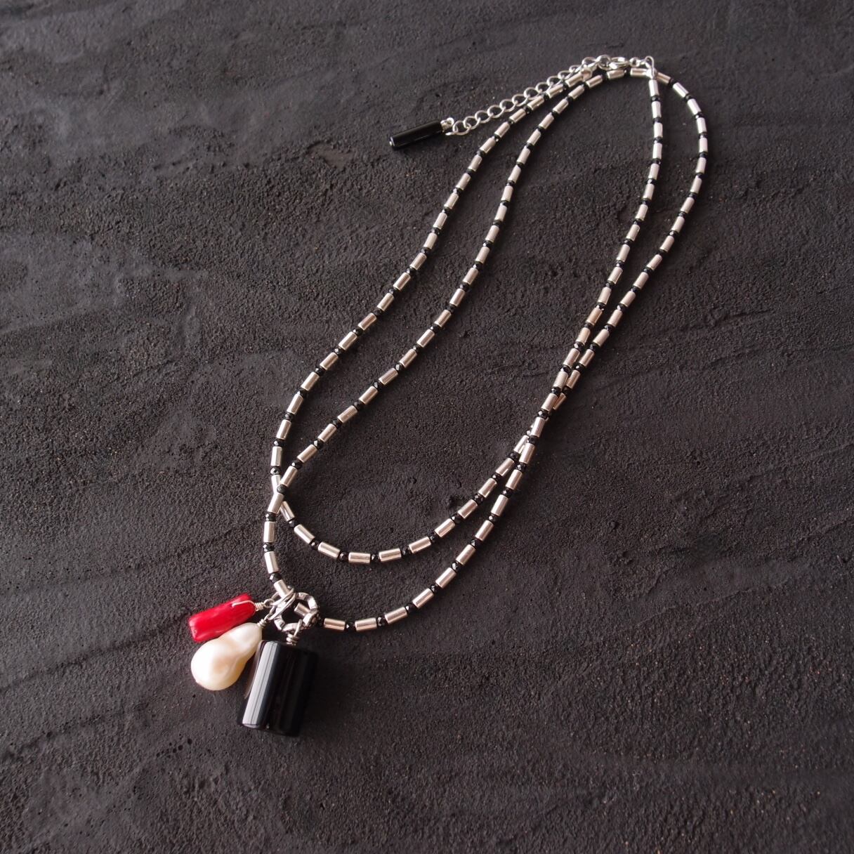 Black Spinel × Hematite Necklace/ブラックスピネル×ヘマタイト チャームネックレスセット