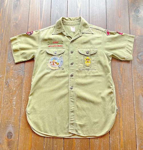 50s  SANFORIZED BOY SCOUT OF AMERICA OFFICIAL SHIRT  Cotton Gusset  Size　表記欠損