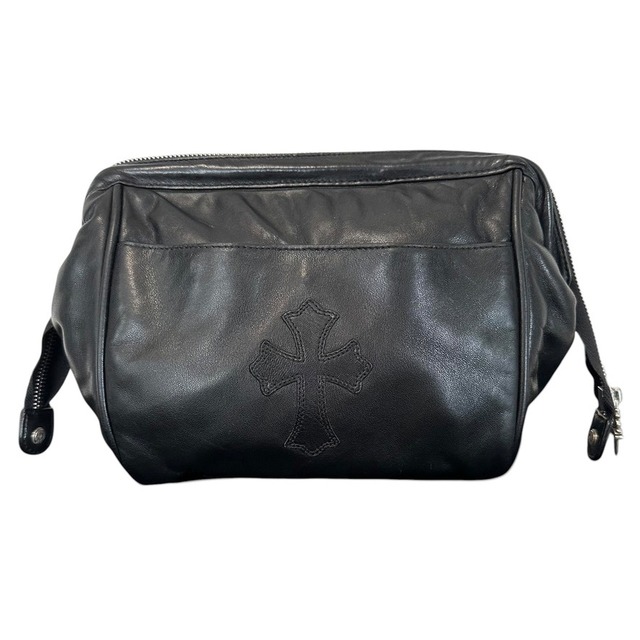 Extremely Rare ◇ Chrome Hearts Clutch Bag, Cosmetic Case, Pouch, Cross Patch, Round Zip, Dagger Zip, Black