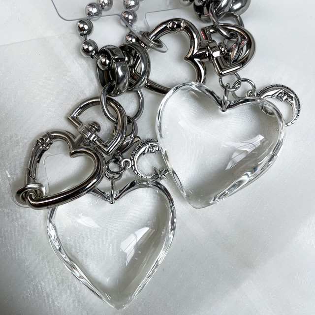 glass heart and moon charm phone chain