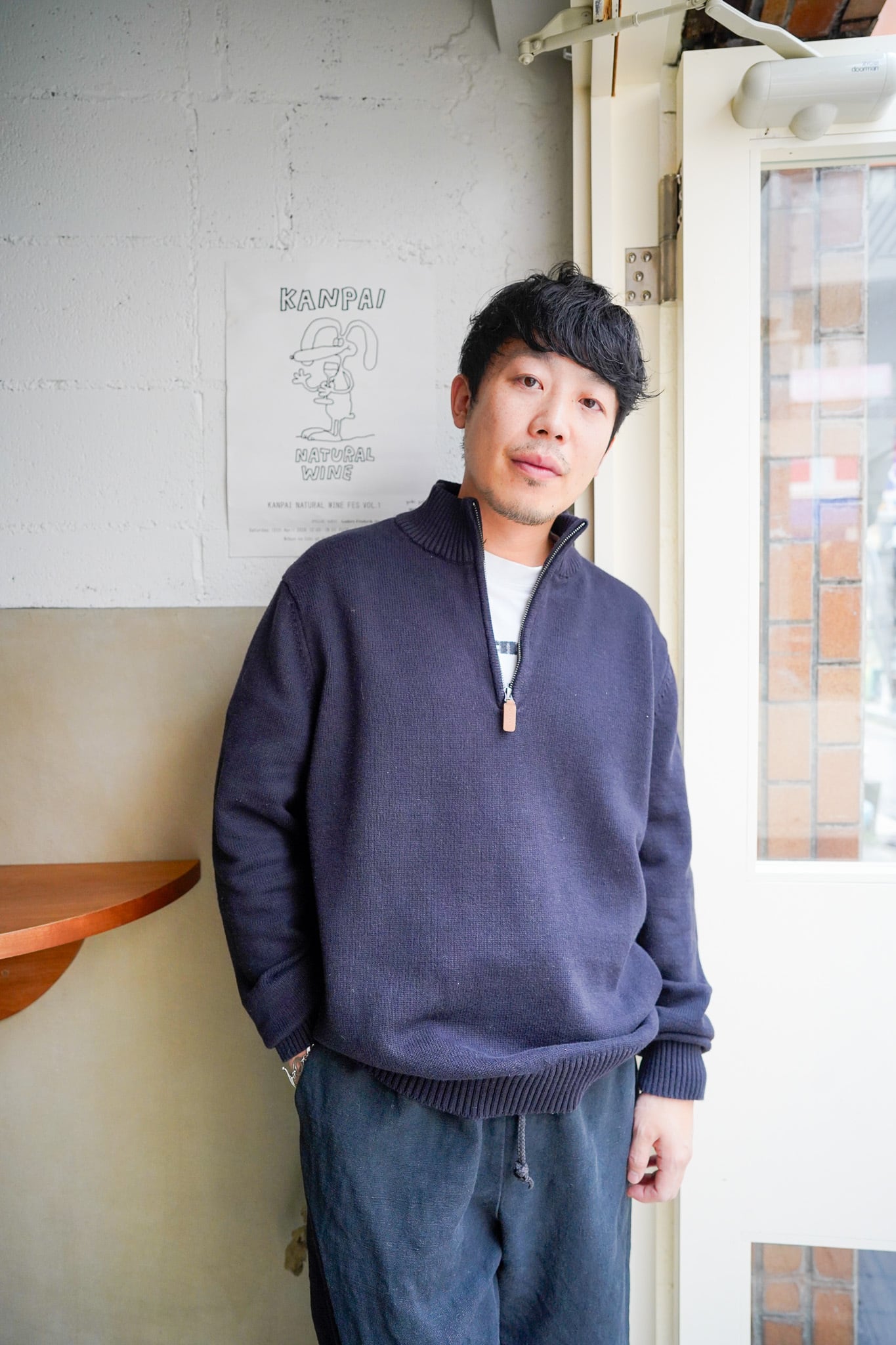 【2010s】"St John's Bay" Half-Zip Cotton Ribbed Knit Sweater / 6-328