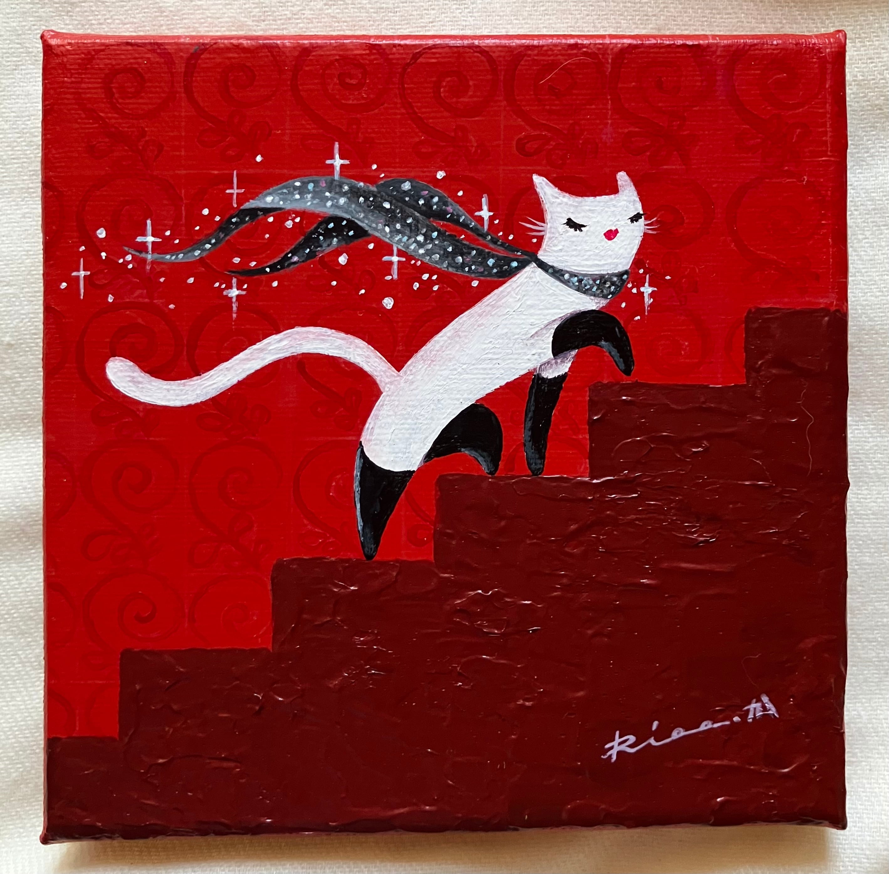 Suicat／原画 キャンバス 絵 絵画 アート イラスト 黒猫 | Riee .か