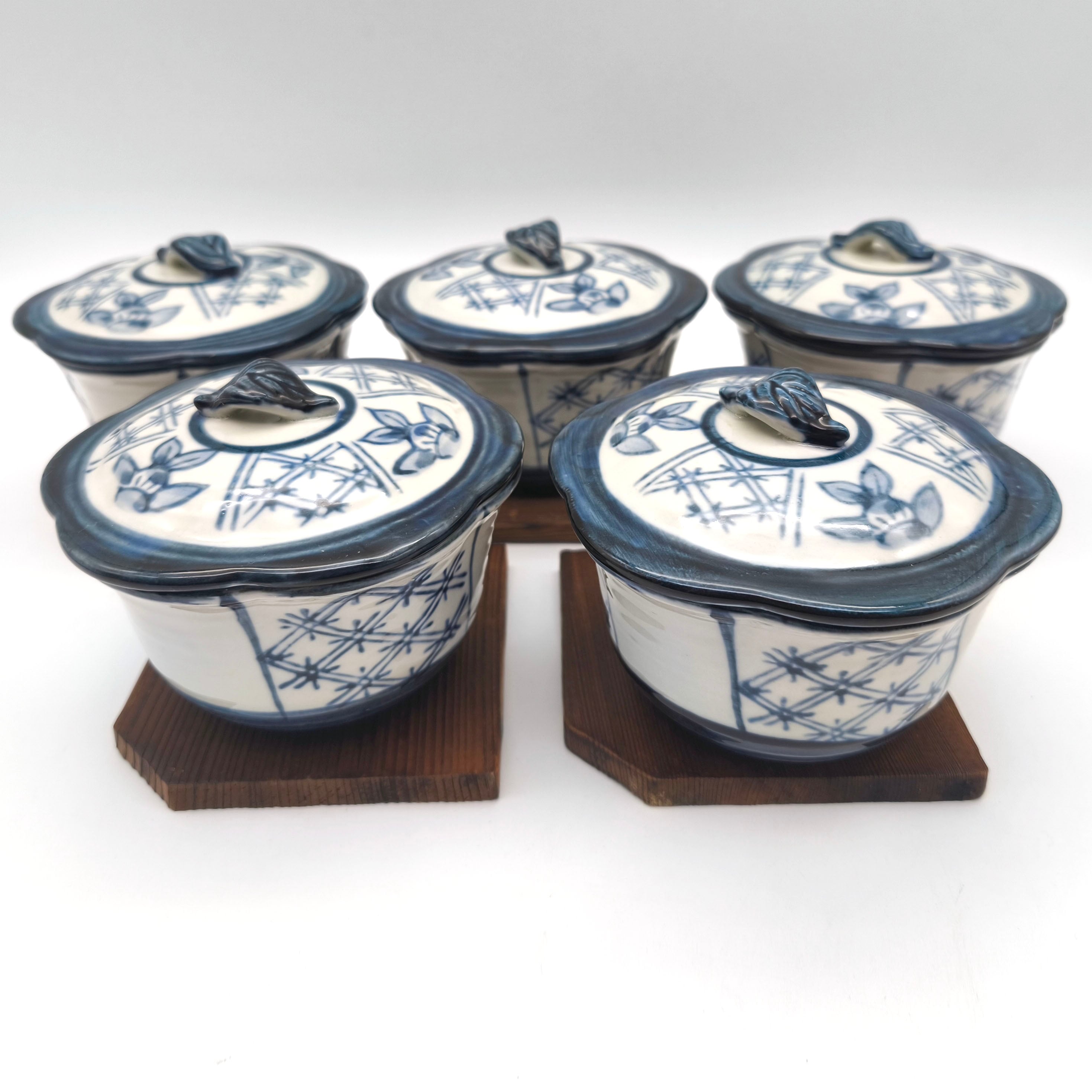 美濃焼・龍峰窯・染付更紗中皿揃・花風流・和食器・No.210410-016