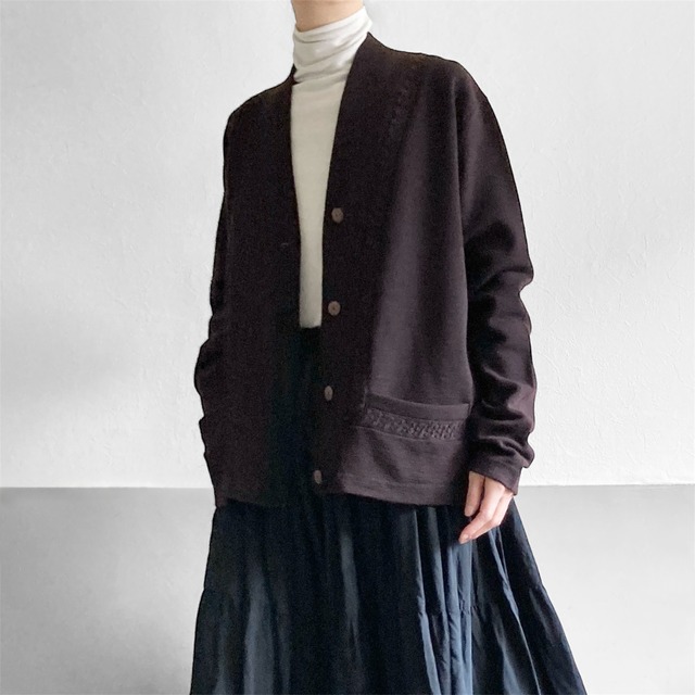 Brown Pocket V Neck Knit Cardigan