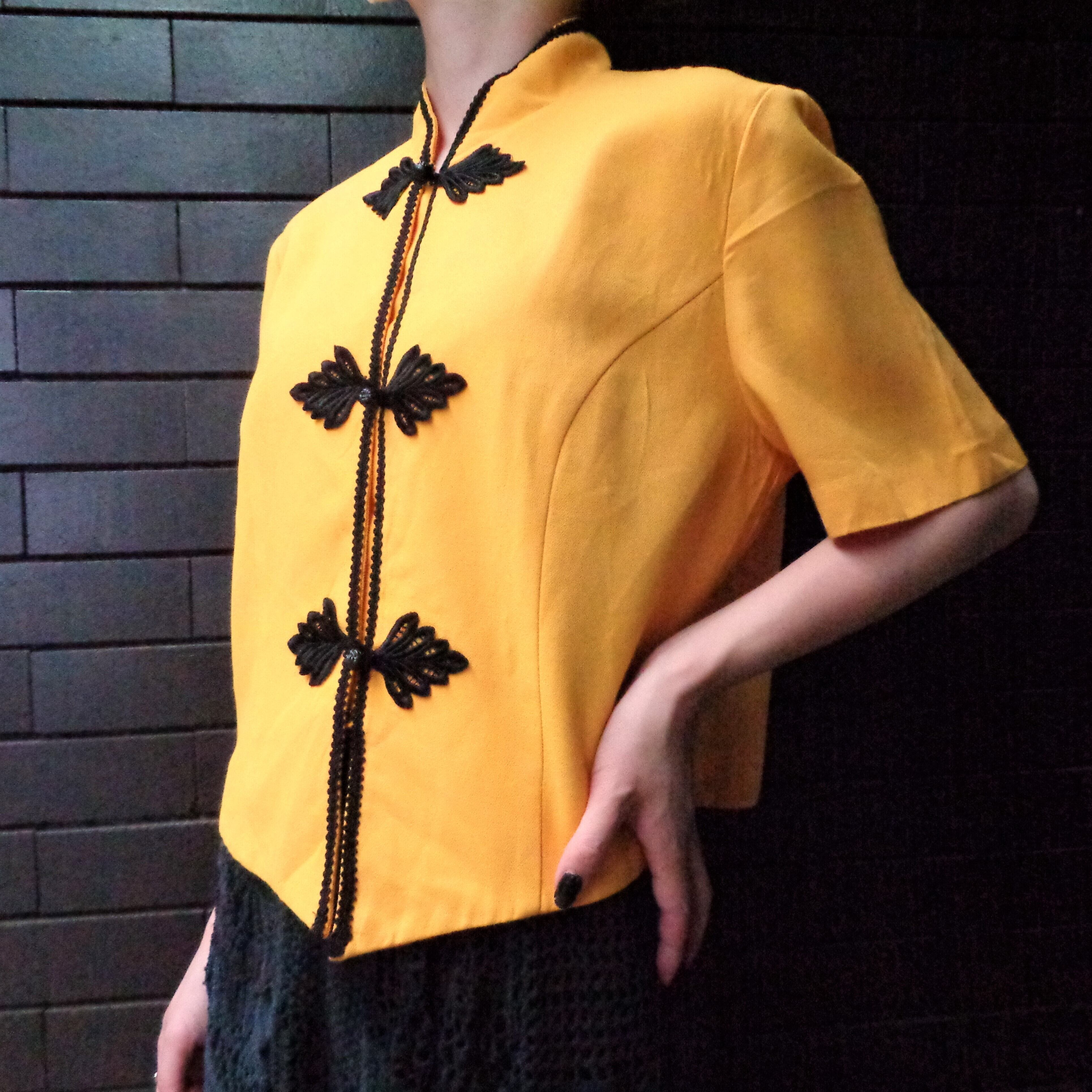 Oriental button blouse オリエンタル チャイナボタン半袖トップス