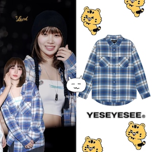 在庫少なめ!★LE SSERAFIM チェウォン 着用!!【YESEYESEE】Flannel Check Shirt Blue