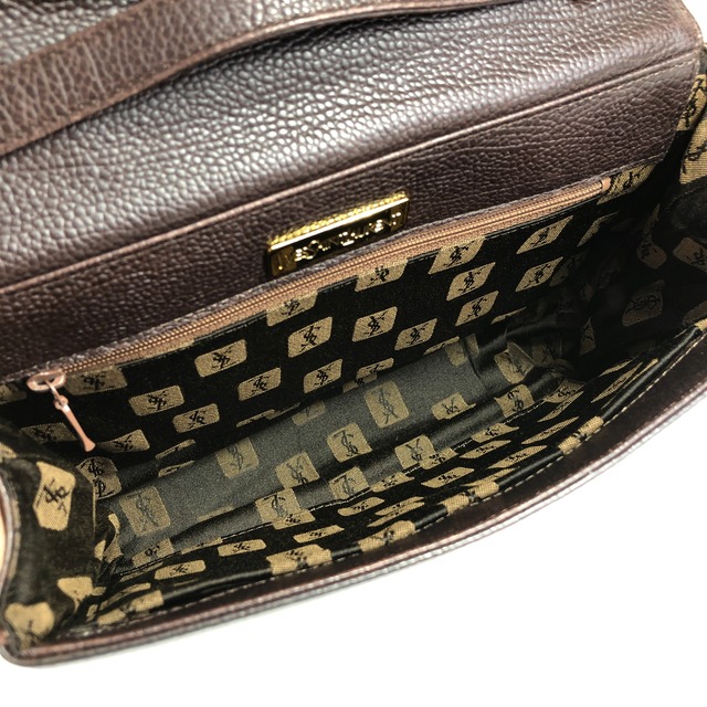 Yves Saint Laurent イヴ・サンローラン ショルダーバッグ ブラウン YSL型押し レザー vintage ヴィンテージ オールドvr5ytd