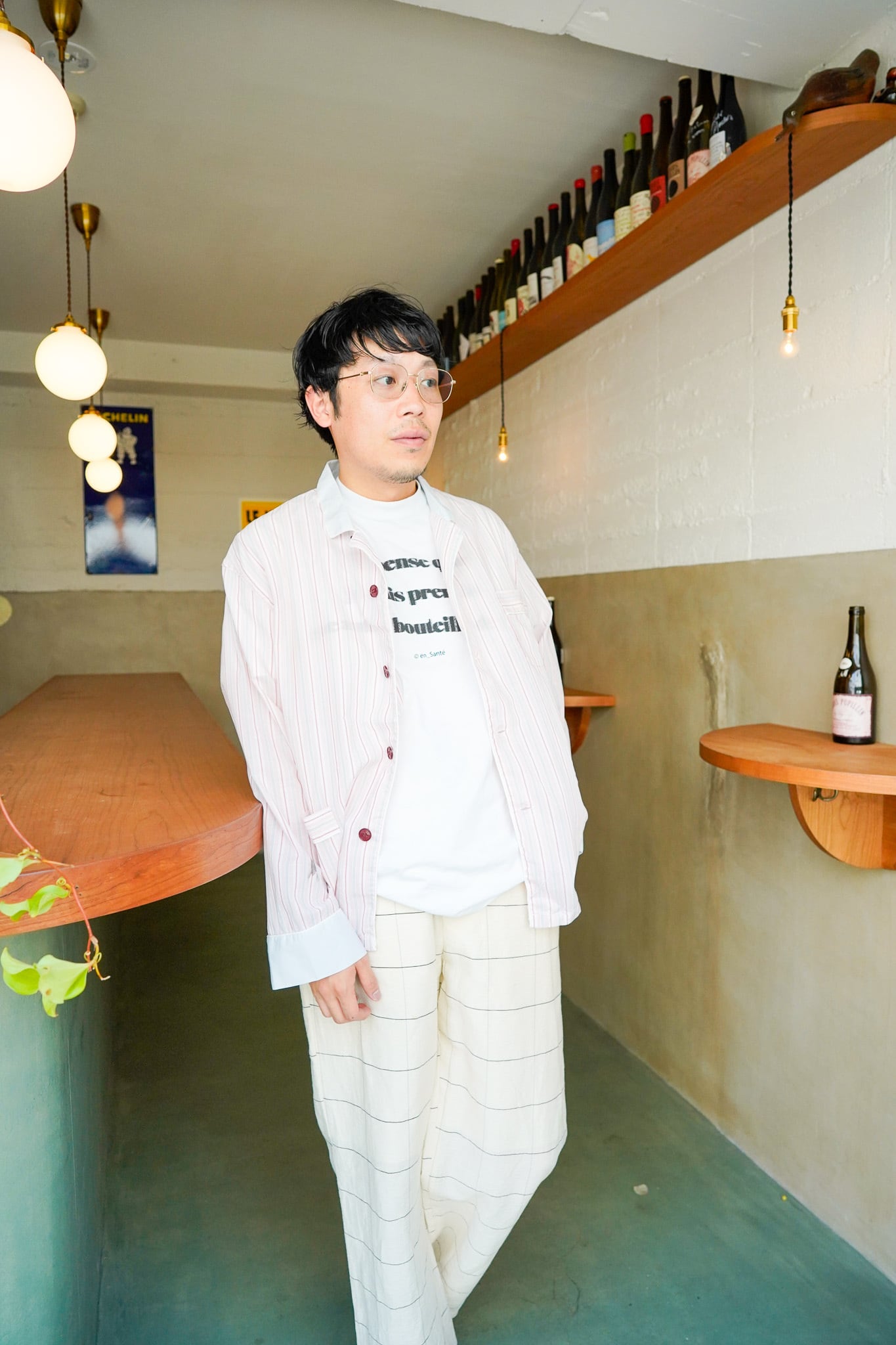 【1970s】"Lcu d'Amon, Made in France" Polyester & Cotton Stripe Pajama Shirts / 6-70