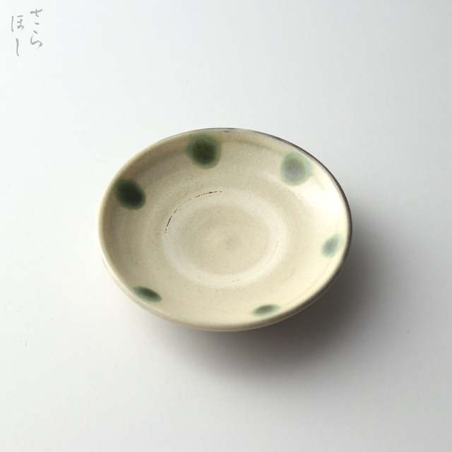 小鹿田焼 小袋窯 3寸皿 青ドット 白 直径約8.6cm 豆皿 陶器 和食器 民藝