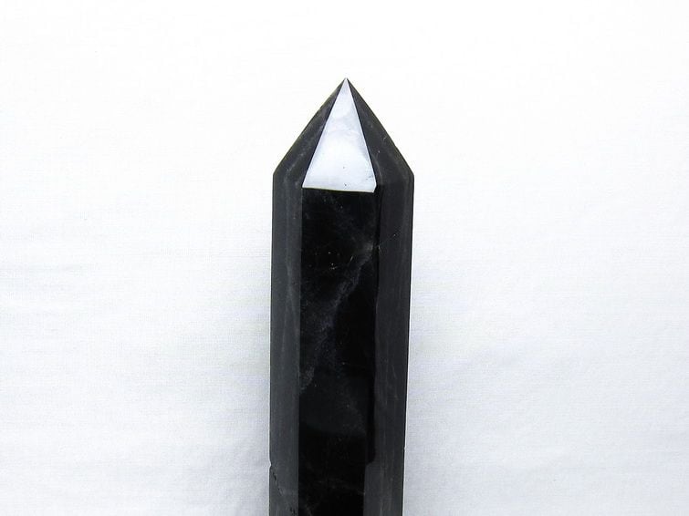 1.6Kg 黒水晶 六角柱 モリオン ポイント 置物 一点物 台座付属 152