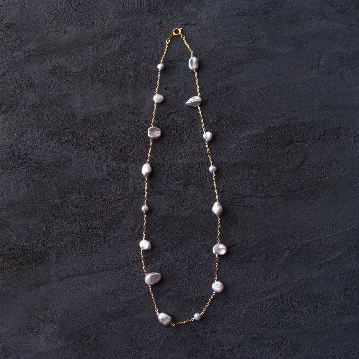 【K14gf】Mixed Shape Pearl Station Necklace/パールミックス ステーションネックレス(Gray)