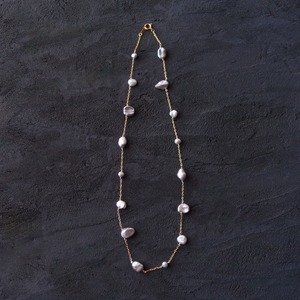 【K14gf】Mixed Shape Pearl Station Necklace/パールミックス ステーションネックレス(Gray)