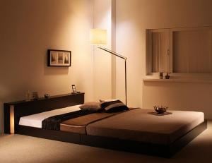 モダンライト・コンセント付きフロアベッド ゼルトスプリングマットレス付き シングル 組立設置付