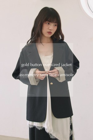 AM50 gold button oversized jacket × asymmetry satin lace camisole【限定価格】