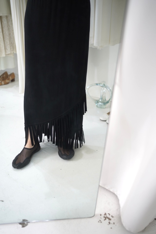 fringe black pencil skirt
