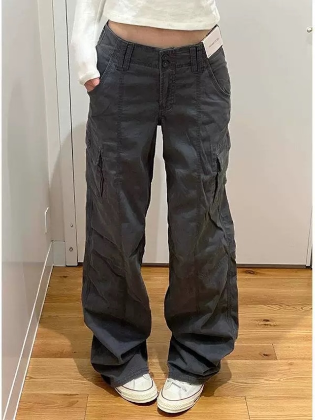 152cm〜　グレージュのミリタリーワイドパンツ