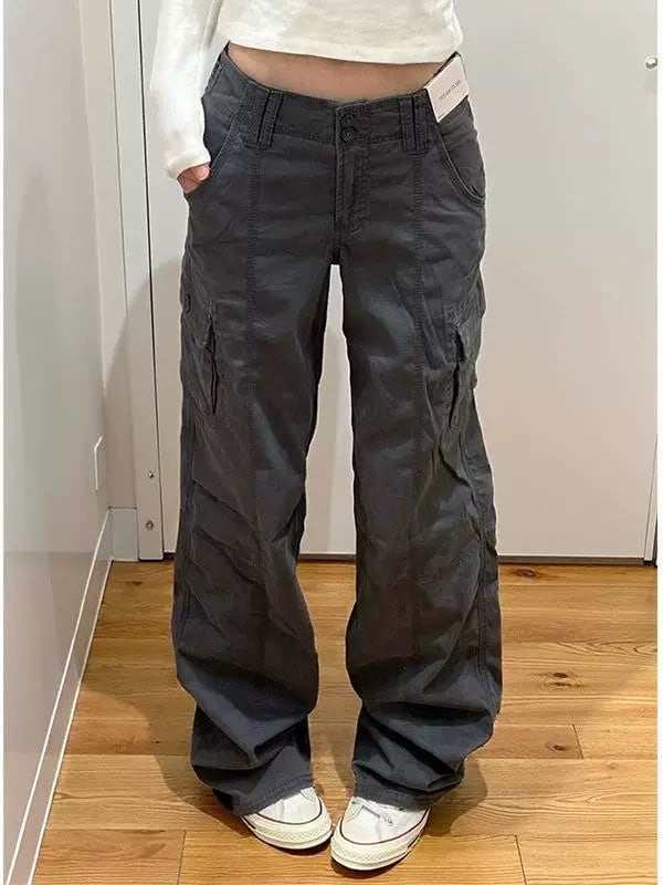 152cm〜 グレージュのミリタリーワイドパンツ