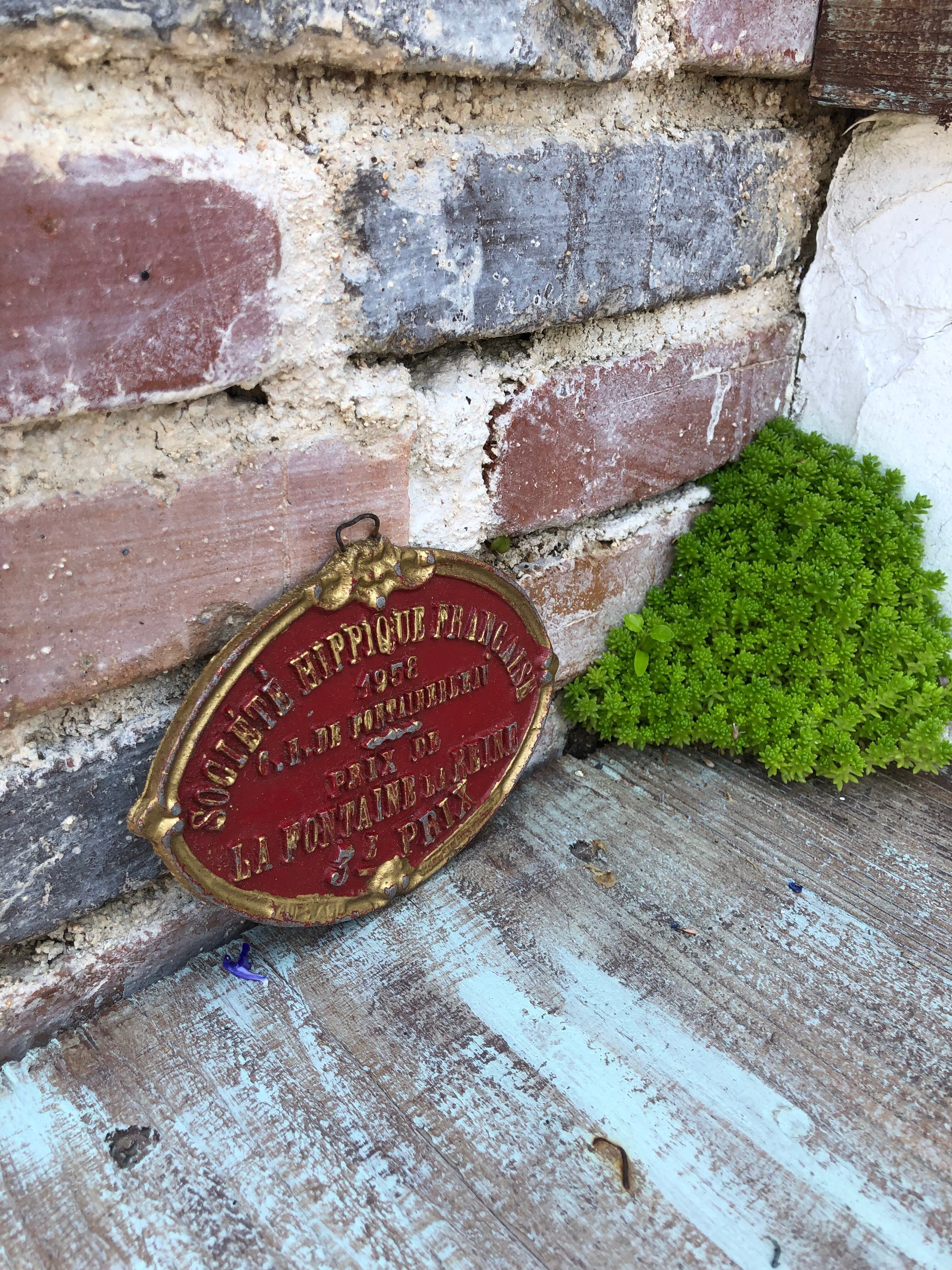 1958 SOCIÉTÉ HIPPIQUE FRANCAISE アイアンプレート 赤×金 | Brocante