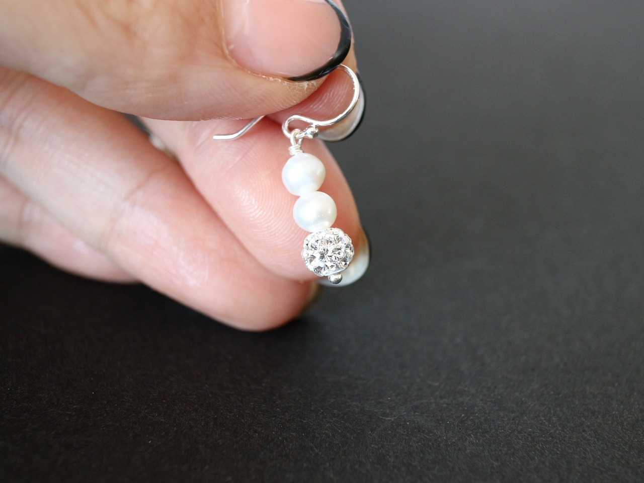 ダブル淡水パールとクリスタルのシルバーピアス