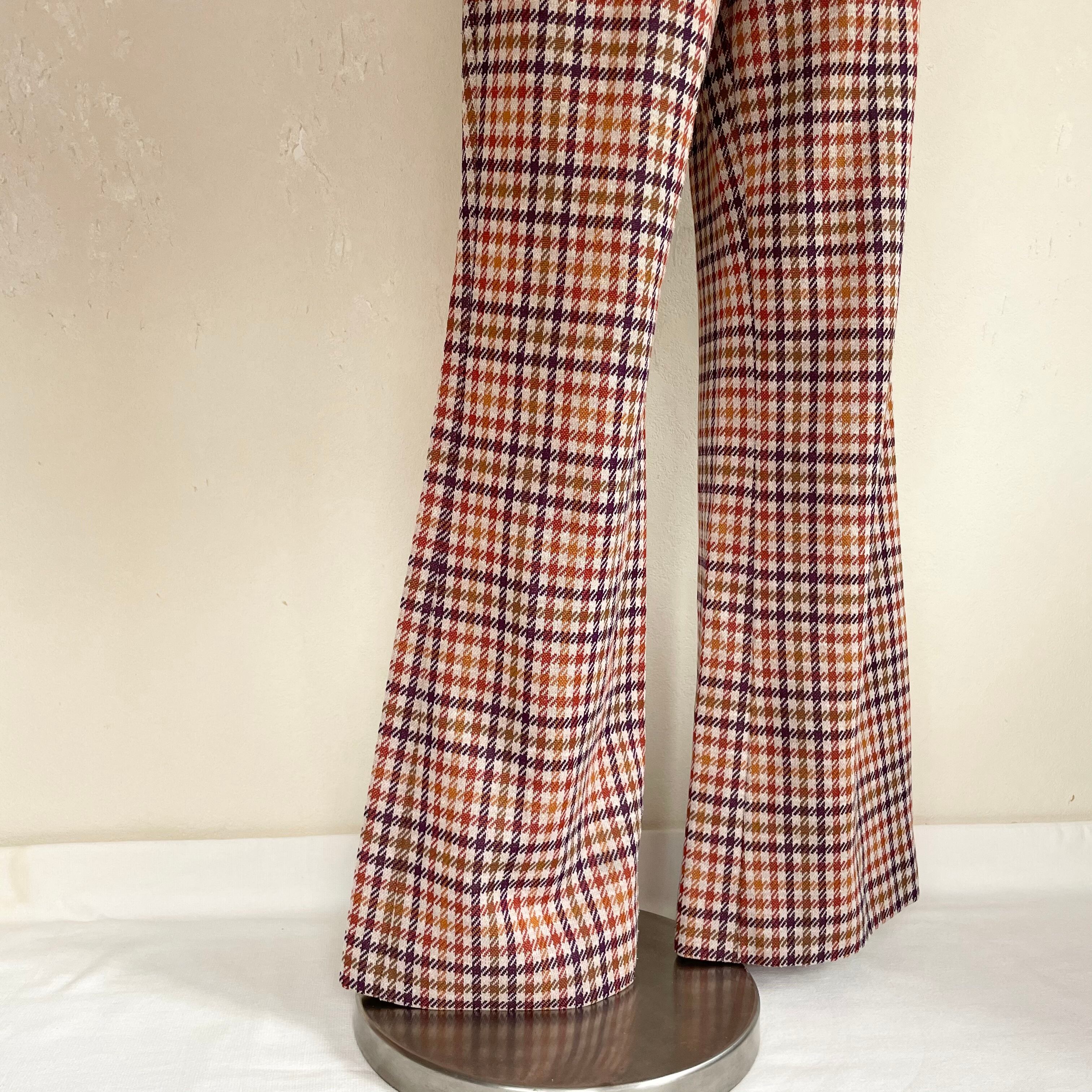 70-80s USA checked easy pants