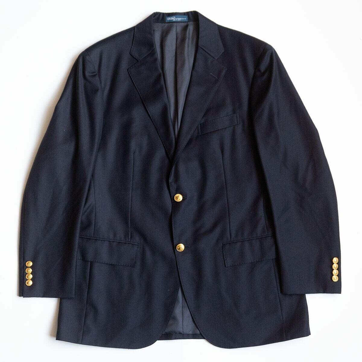 美品✨ポロラルフローレン テーラードジャケット 金ボタン 紺ブレ ネイビー 良品○Polo Ralph Lauren ポロ ラルフローレン 金ボタン シングル 紺