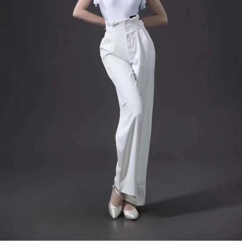 エレガントフローホワイト・ダンスワイドパンツ ds0204