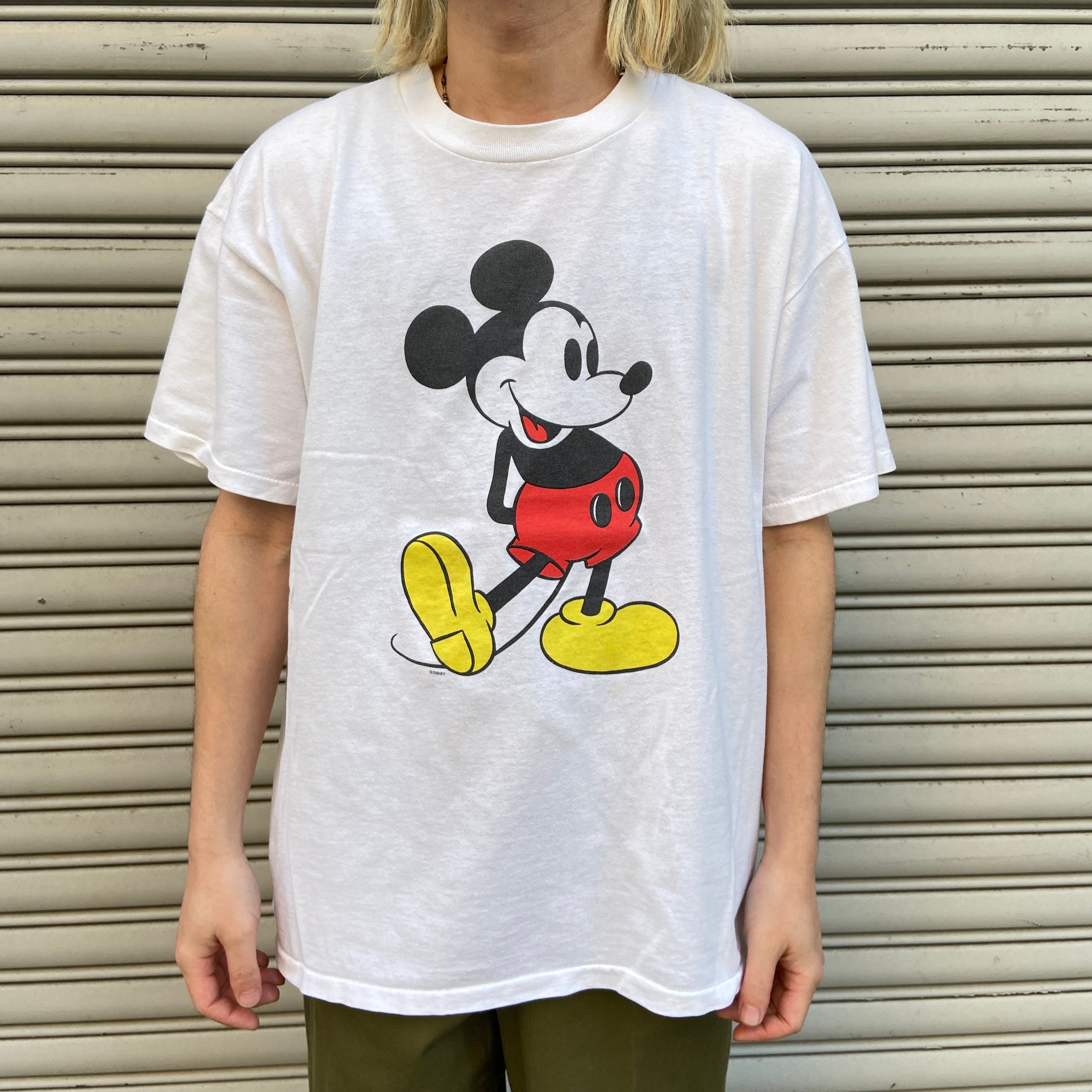 90 USA ディズニー ミッキーマウス キャラクタープリントTシャツ 白 XL