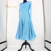 社交ダンス 衣装 スタンダード ドレス ワンピース パーティ衣装 女性用 レディース オールシーズン 水色 ラインストーン prima boutique プリマブティック エレガント ボリューム 軽やか グラデーション フェミニン アクティブ ファスナー付き