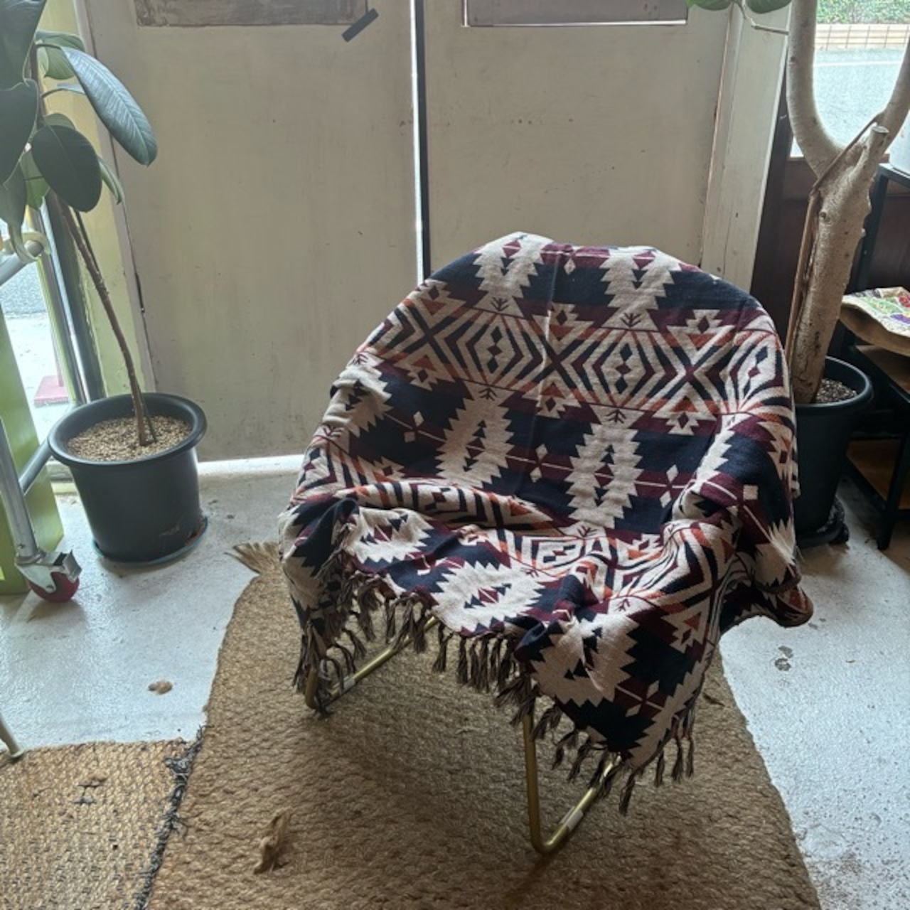India Chimayo rug　チマヨラグ　125×175cm  オルテガ　アイボリー　2人掛けソファ　ビーチマット　ソファカバー　ベッド　リビング　車内マット　コットン　綿