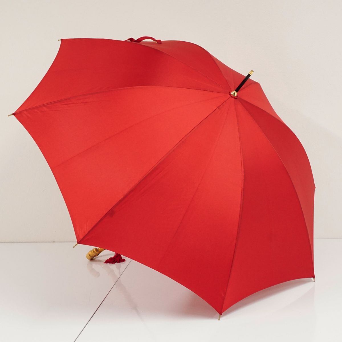 WAKAO ワカオ 傘 USED美品 バンブークラシック シンプル レッド 赤 無地 富士絹 高級 55cm KR A0159