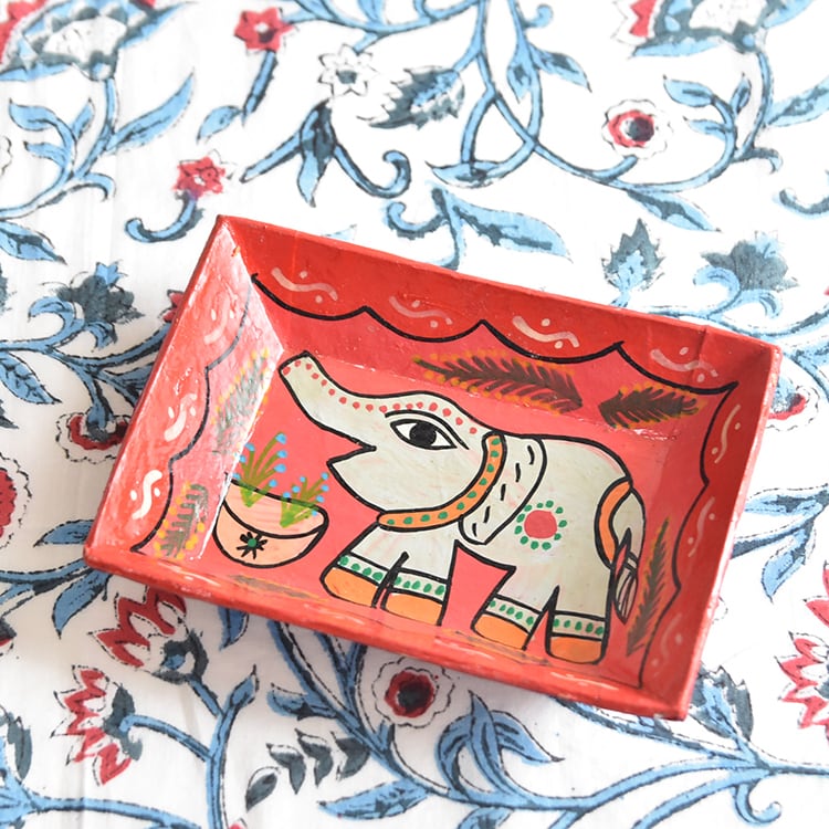 ネパール ミティラーアート 象さんのカラフルトレー | Phnom プノン