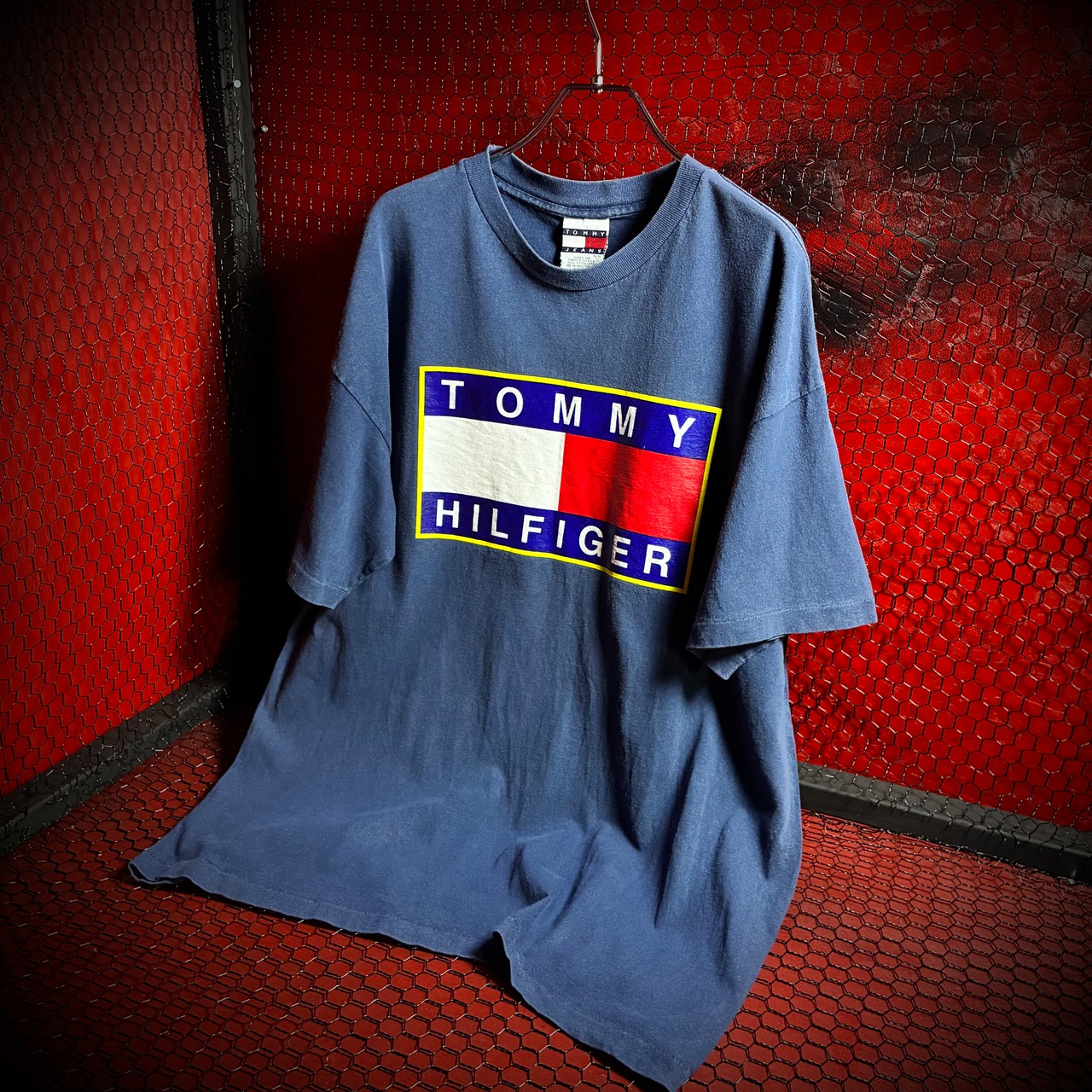 90s USA製 TOMMY HILFIGER ロゴTシャツ ネイビー トミー