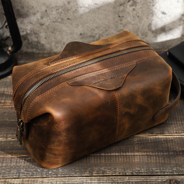 Square Genuine Leather Travel Pouch Bag / 本革 スクエア レザー トラベル ポーチ バッグ