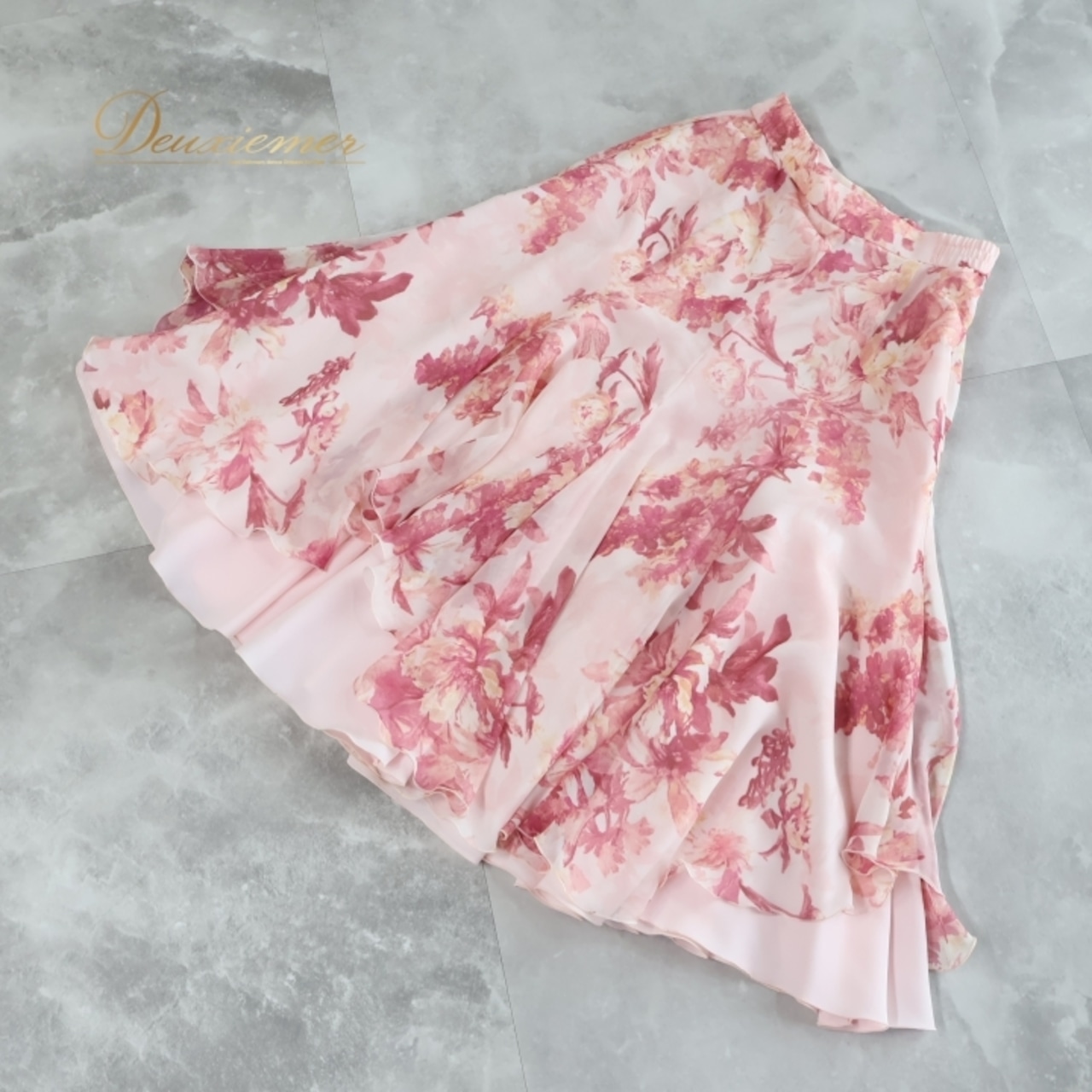 社交ダンス 衣装 スカート ピンク系 チャコット Chacott 練習 レッスン 花柄 淡い シフォン 透け感 上品 日本製 かわいい パーティー イベント イエロー系